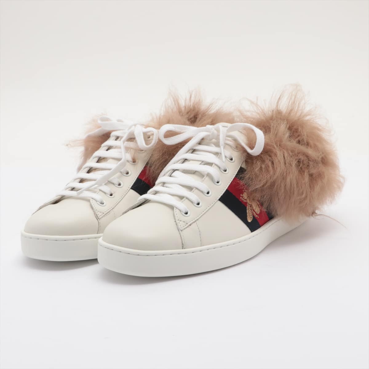 Gucci Sherry Line Fur × Leather Sneakers 8.5 Men's White ACE  bee-sting?