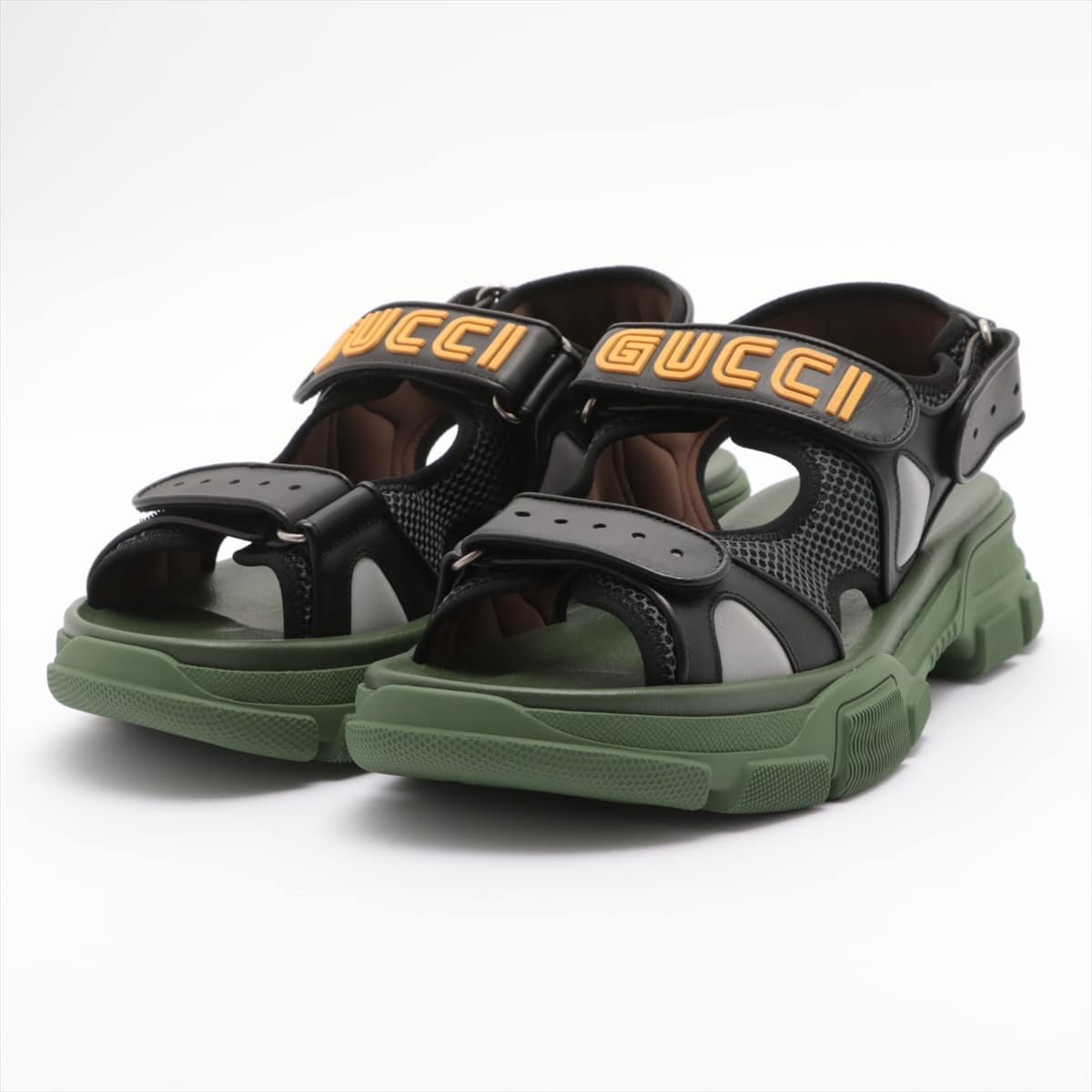 Gucci Leather x fabric Sandals 8.5 Men's Black x khaki 546064 Flash Trek