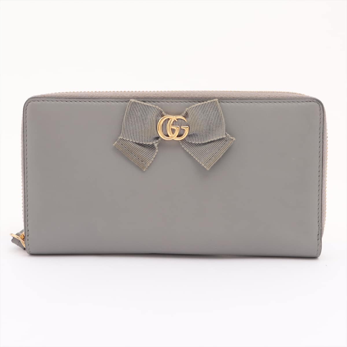 Gucci GG Bow 435819 Leather Round-Zip-Wallet Grey