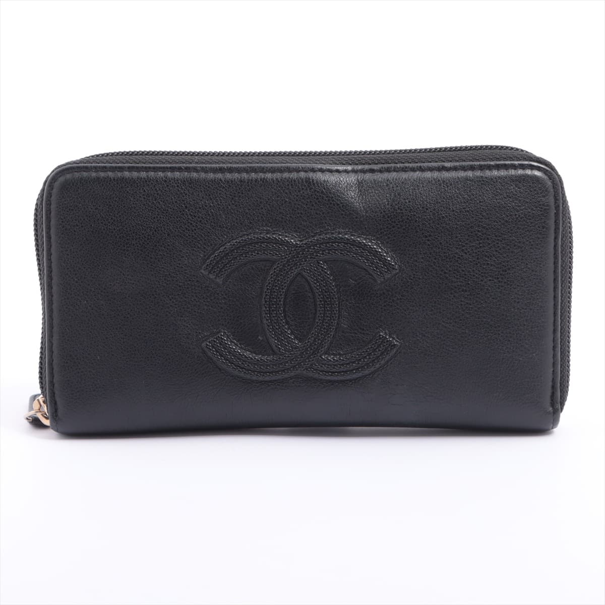 Chanel Coco Mark Leather Round-Zip-Wallet Black Gold Metal fittings 26XXXXXX