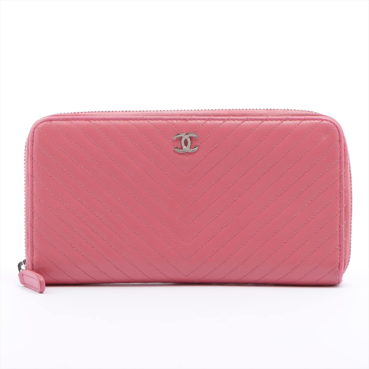 Chanel V Stitch Caviarskin Round-Zip-Wallet Pink 22XXXXXX