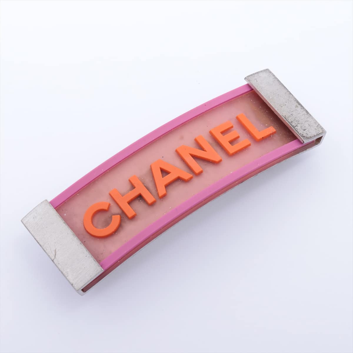 Chanel Logo Hair Slide GP & rubber Pink x orange