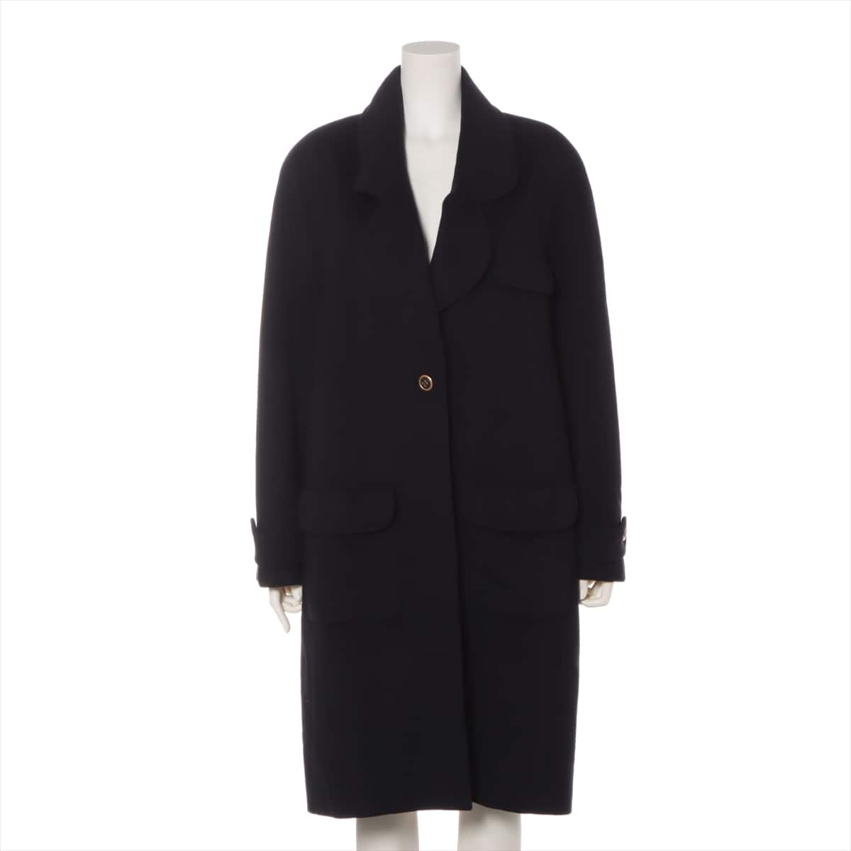 Chanel Coco Button Cashmere Long coat 40 Ladies' Navy blue