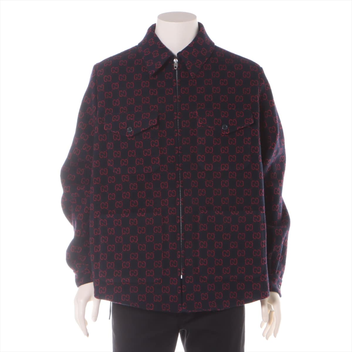 Gucci Wool & Nylon Knit jacket 44 Men's Navy x red  638807 GG wool