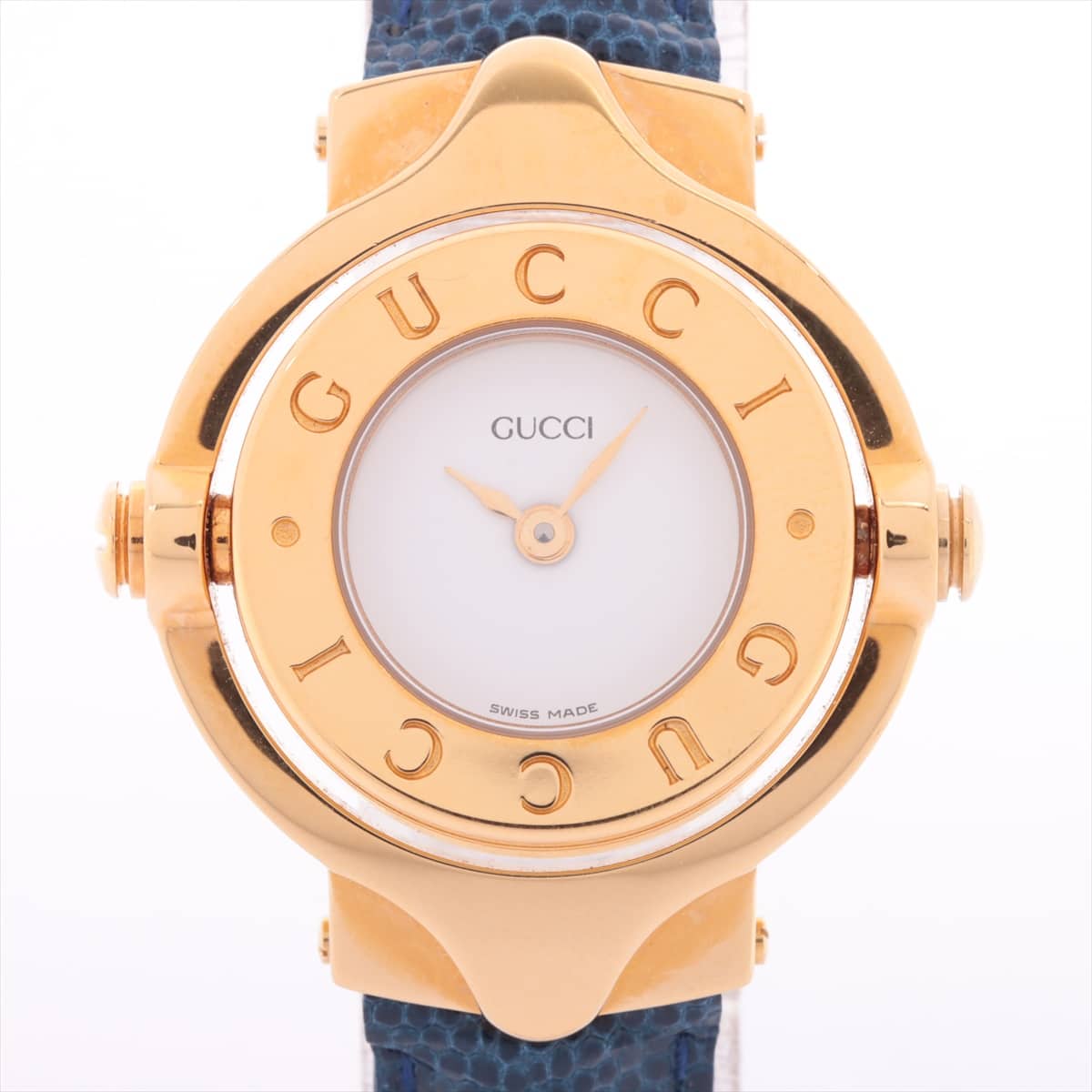 Gucci Bangle Watch G logo turnface 6600L GP & Leather QZ White-Face