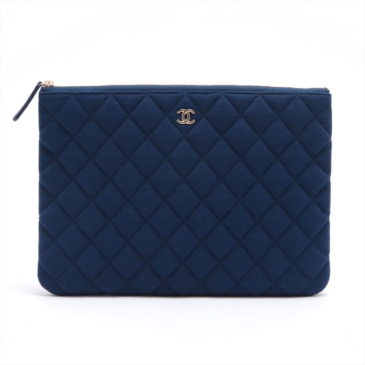Chanel Matelasse Cotton Jersey Clutch bag Blue Gold Metal fittings 28th