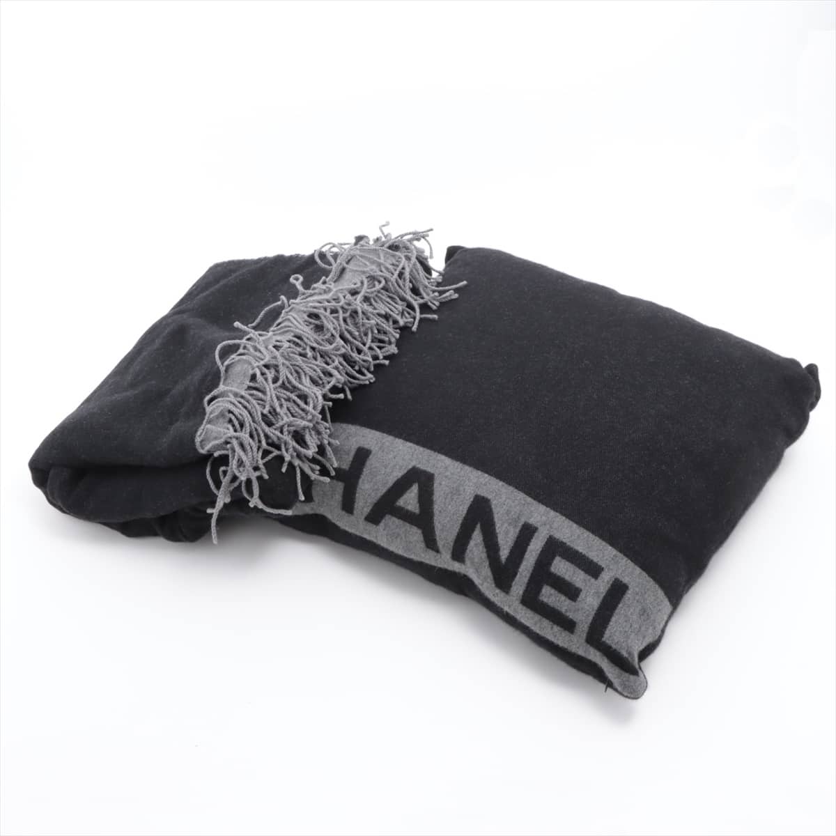 Chanel Logo Cushion Wool & Cashmere Grey Lint on fabric cushion blanket set