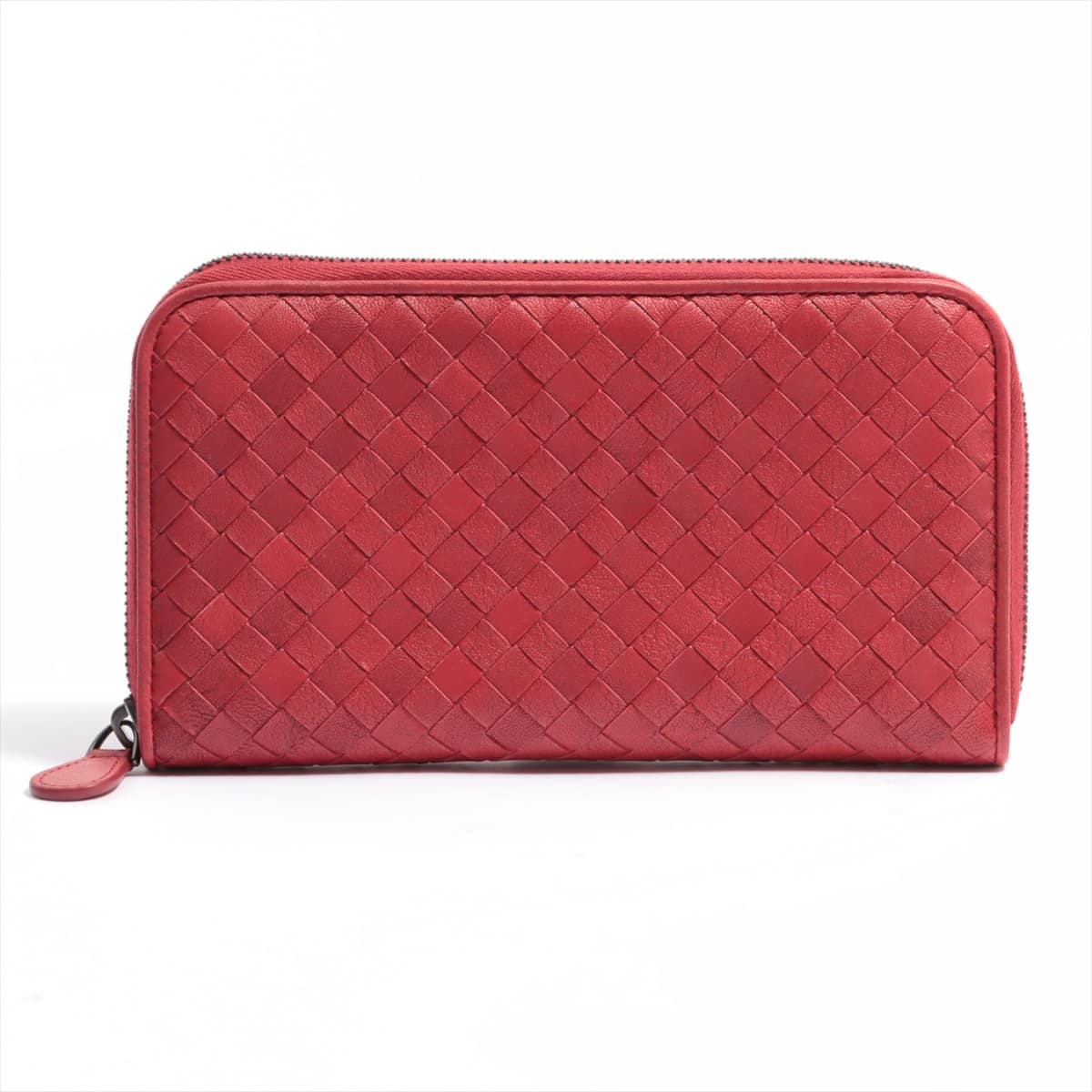 Bottega Veneta Intrecciato Leather Round-Zip-Wallet Red