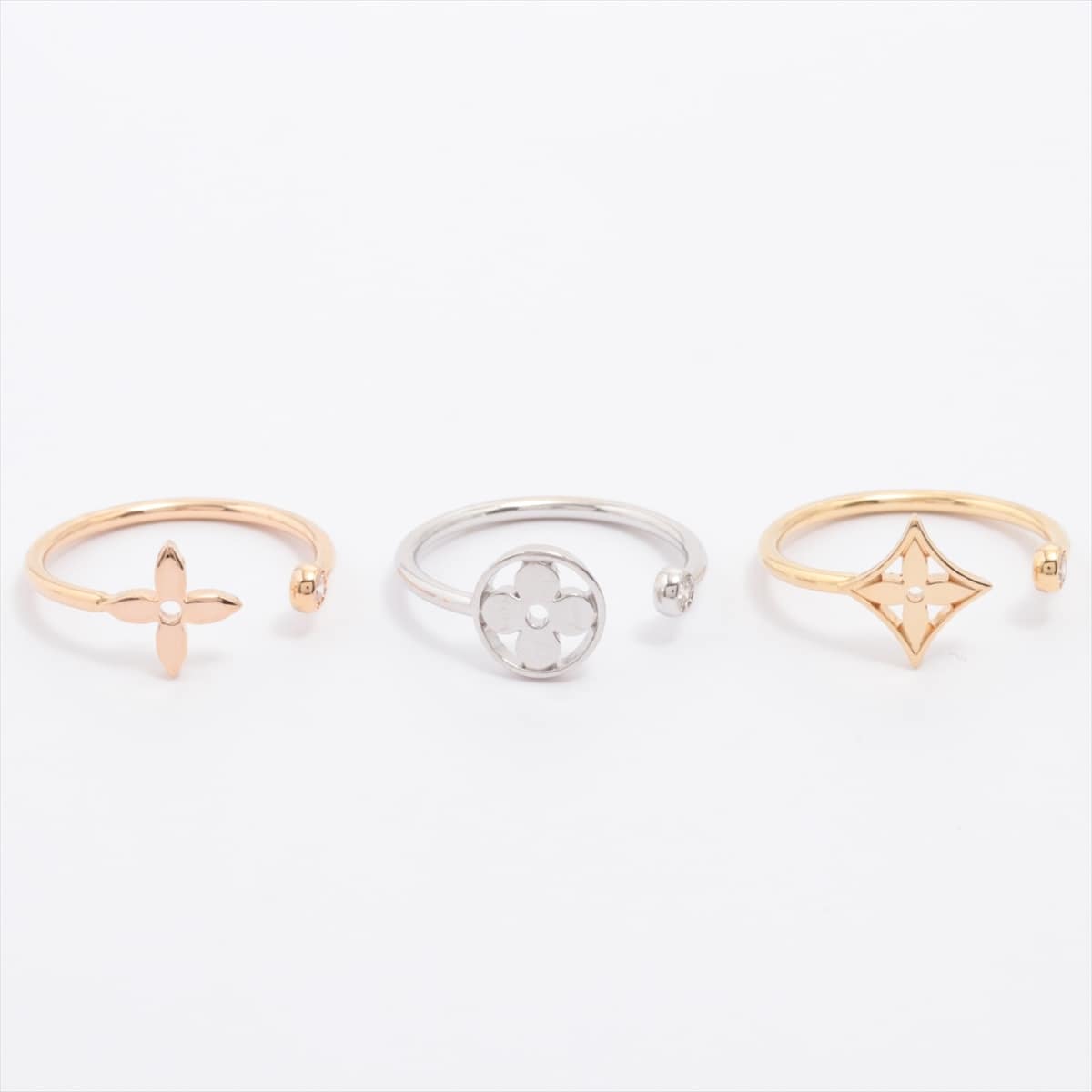 Louis Vuitton Berg Monogram Idylle Three Gold diamond rings 750(YG×PG×WG) Total 5.9g 54
