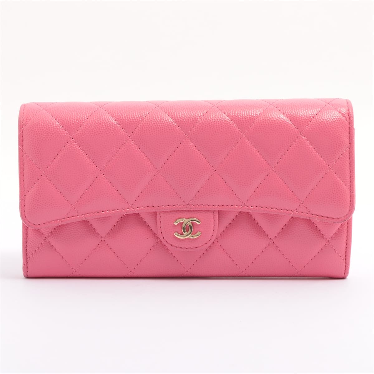 Chanel Matelasse Caviarskin Wallet Pink Gold Metal fittings 30