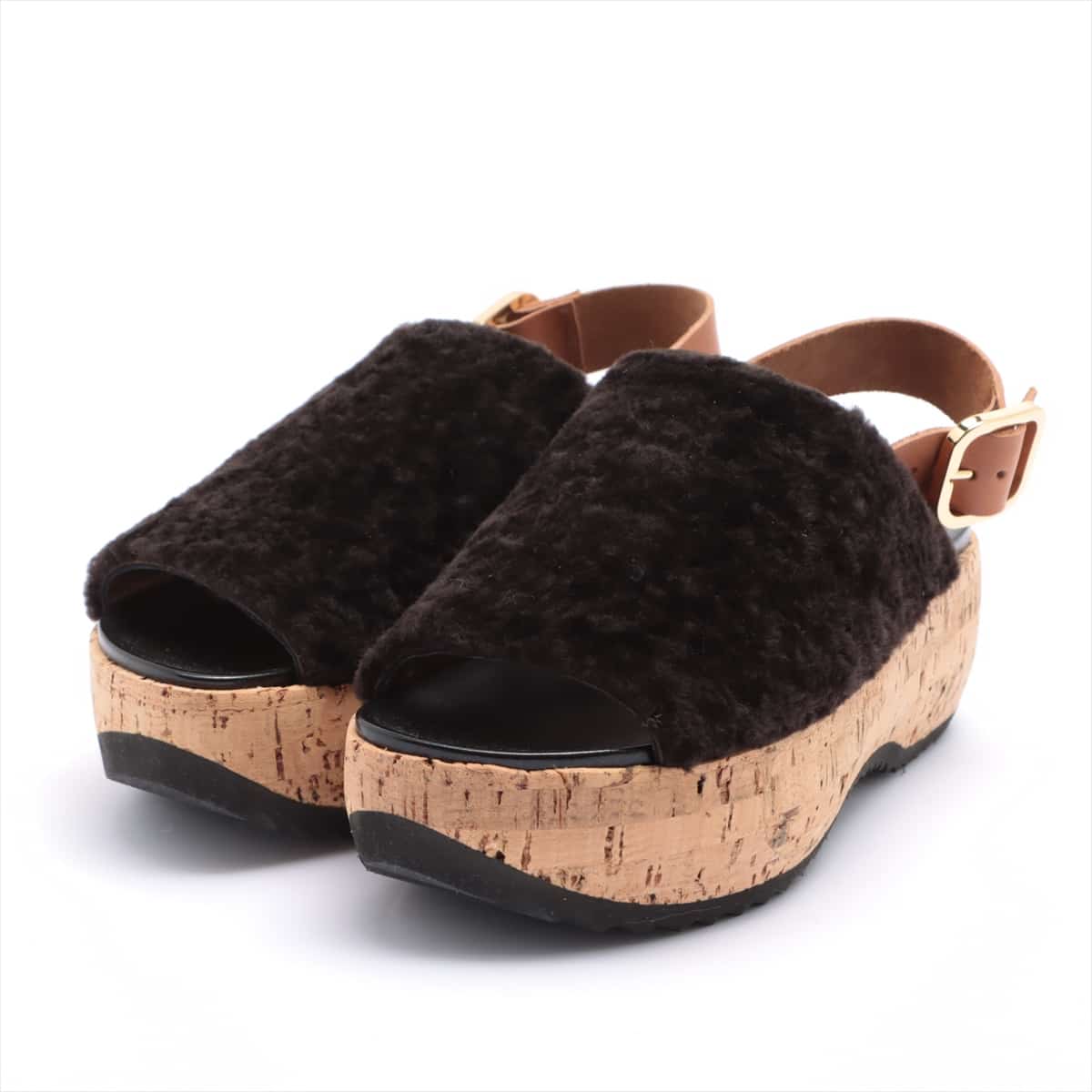 Marni Fur Wedge Sole Sandals 36 Ladies' Brown