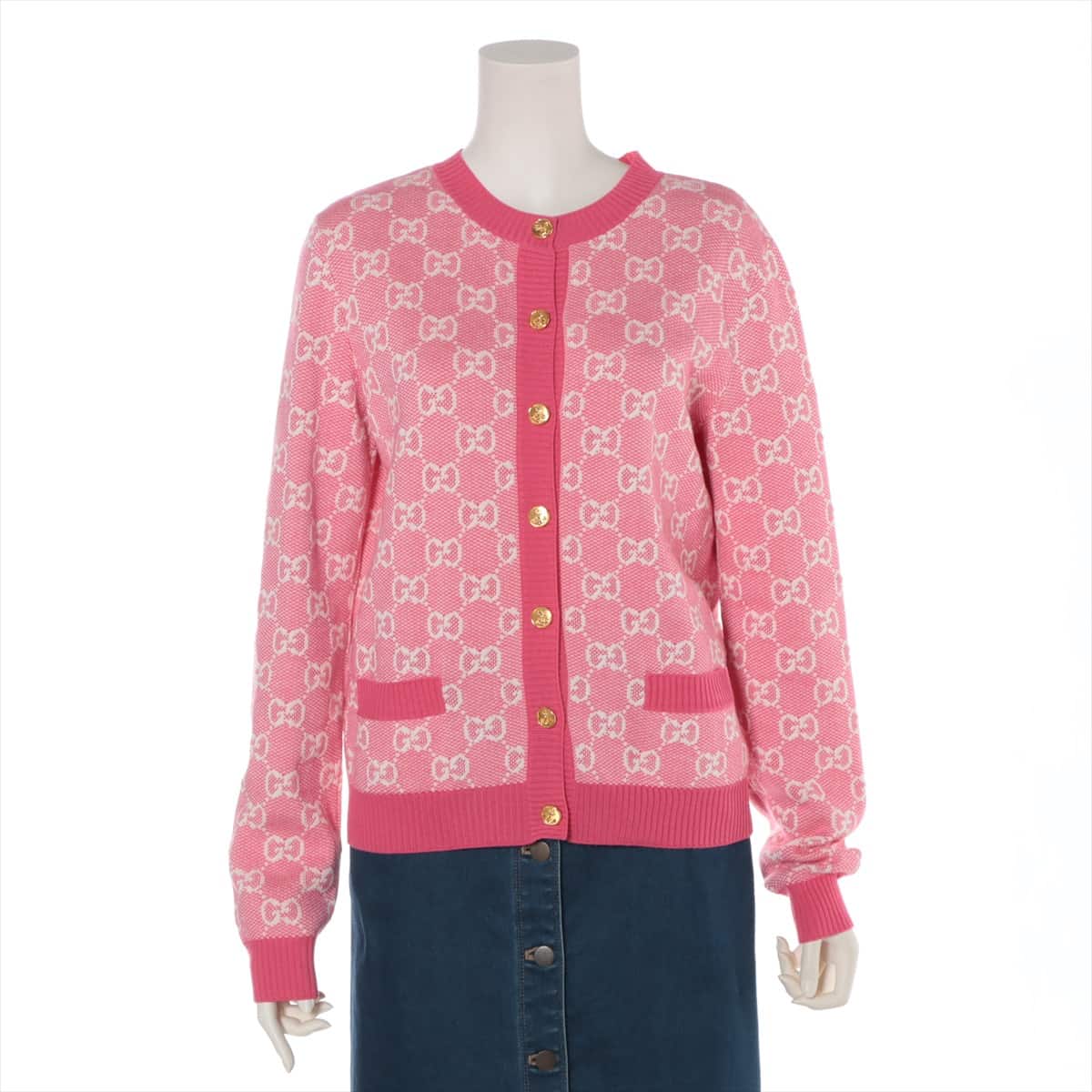 Gucci GG Cotton & Wool Cardigan M Ladies' Pink  629452