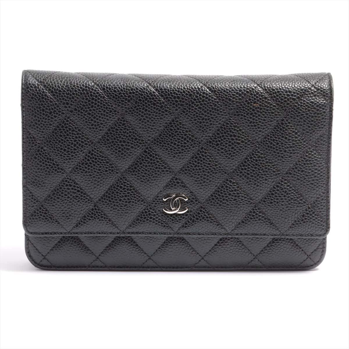 Chanel Chain wallet Caviarskin Wallet Coco Mark Black Silver Metal fittings 21XXXXXX