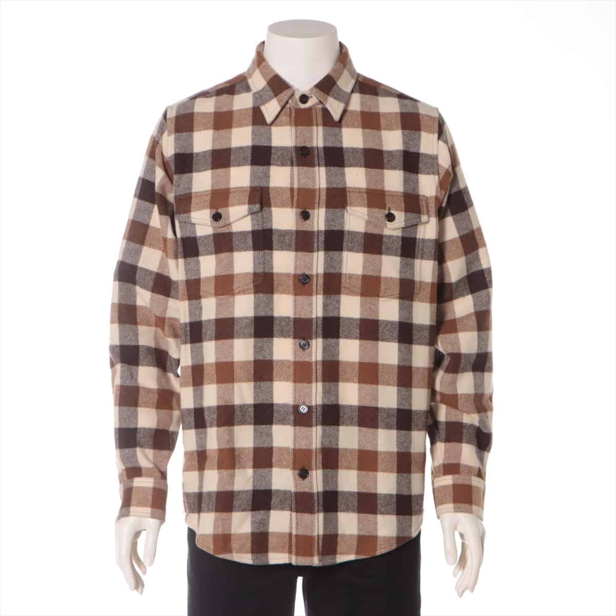 CELINE Wool & Nylon Checked shirt 40 Men's Beige×Brown  Eddie period 2C510943L