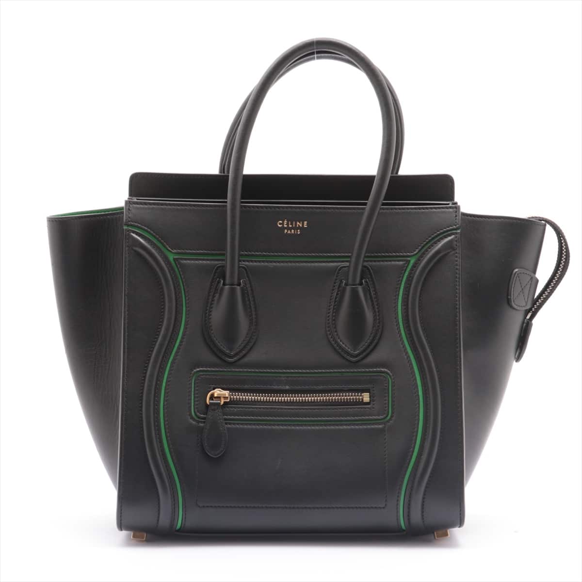CELINE Luggage Micro Shopper Leather Hand bag Green x black