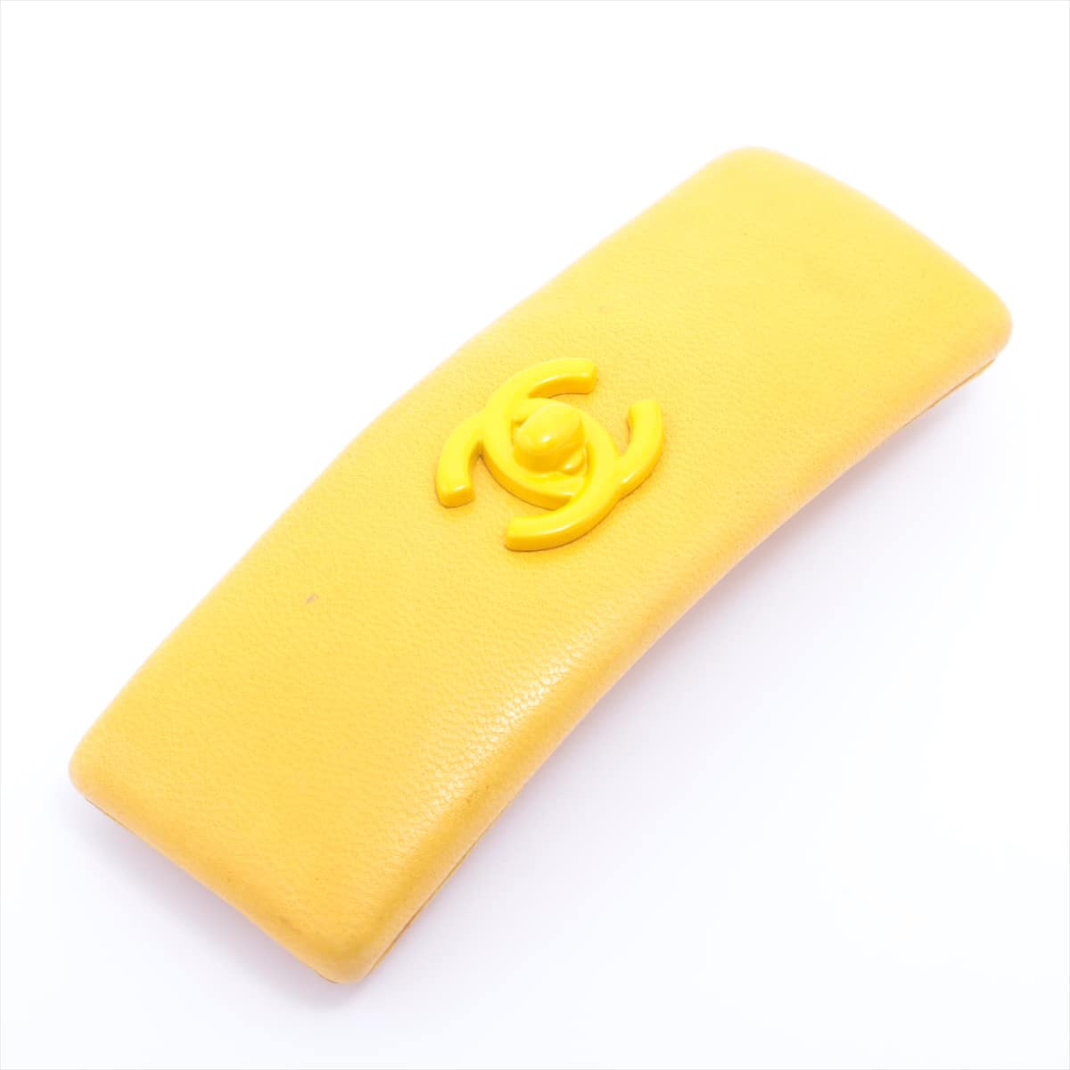 Chanel Coco Mark Turnlock Hair Slide GP & Leather Yellow
