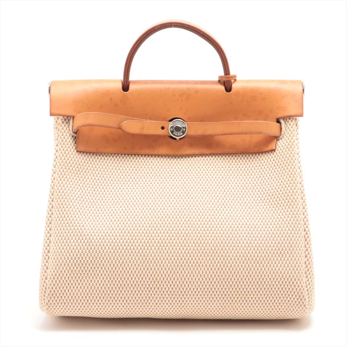 Hermès Herbag Ado PM Toile GM & calf leather Beige Silver Metal fittings □G:2003 It comes with a interchangeable bag Some strap fasteners are missing