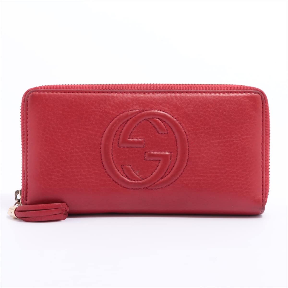 Gucci Soho 308004 Leather Round-Zip-Wallet Red Pull degradation