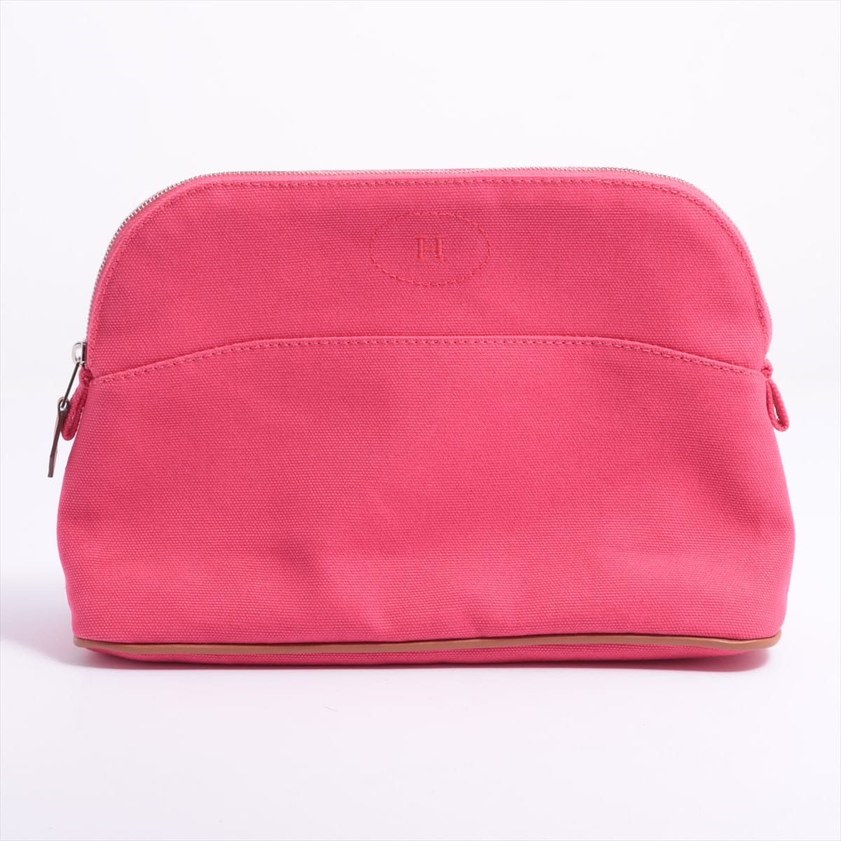 Hermès Bolide canvas Pouch Pink Silver Metal fittings