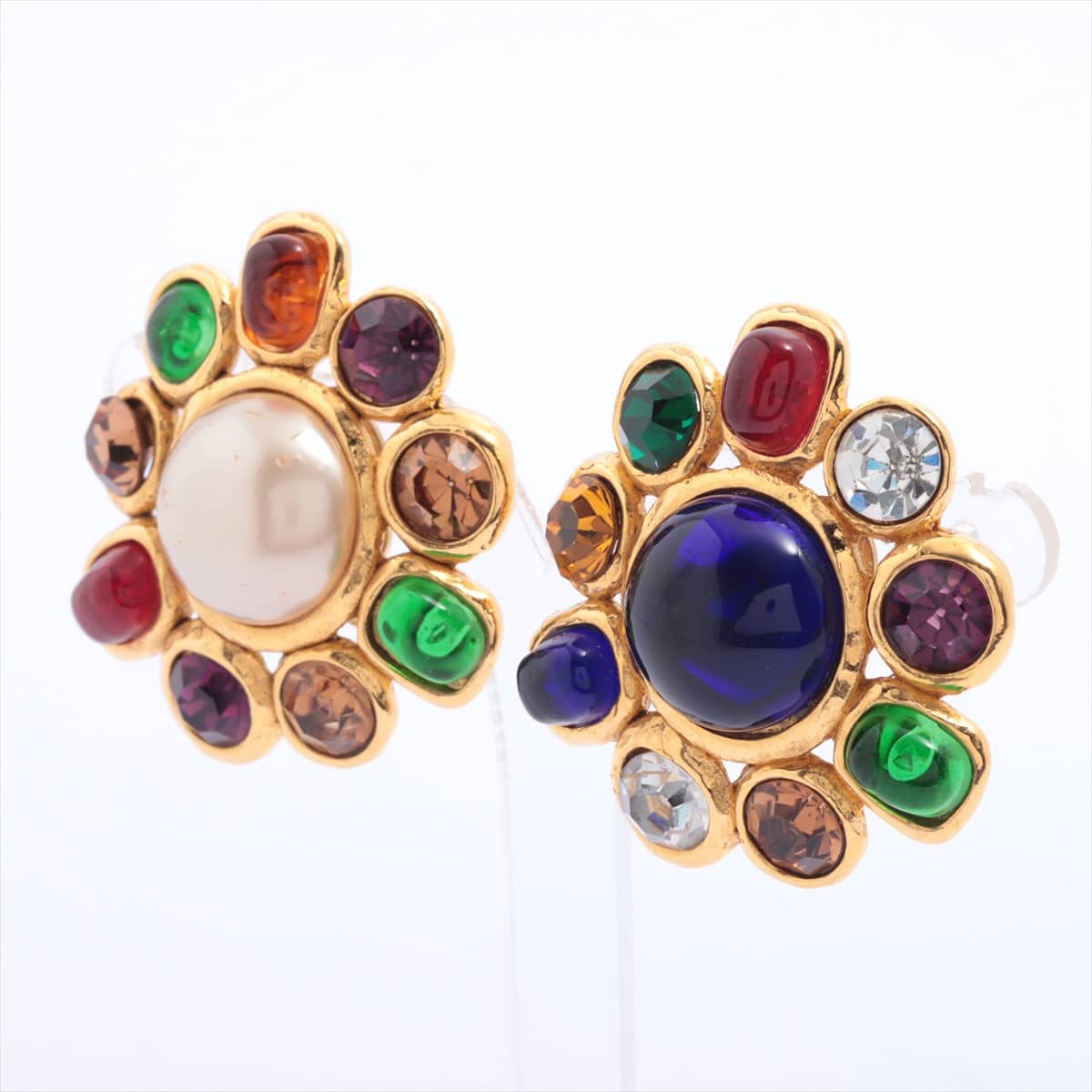 Chanel Gripoix 2 6 Earrings (for both ears) GP x color stone Gold
