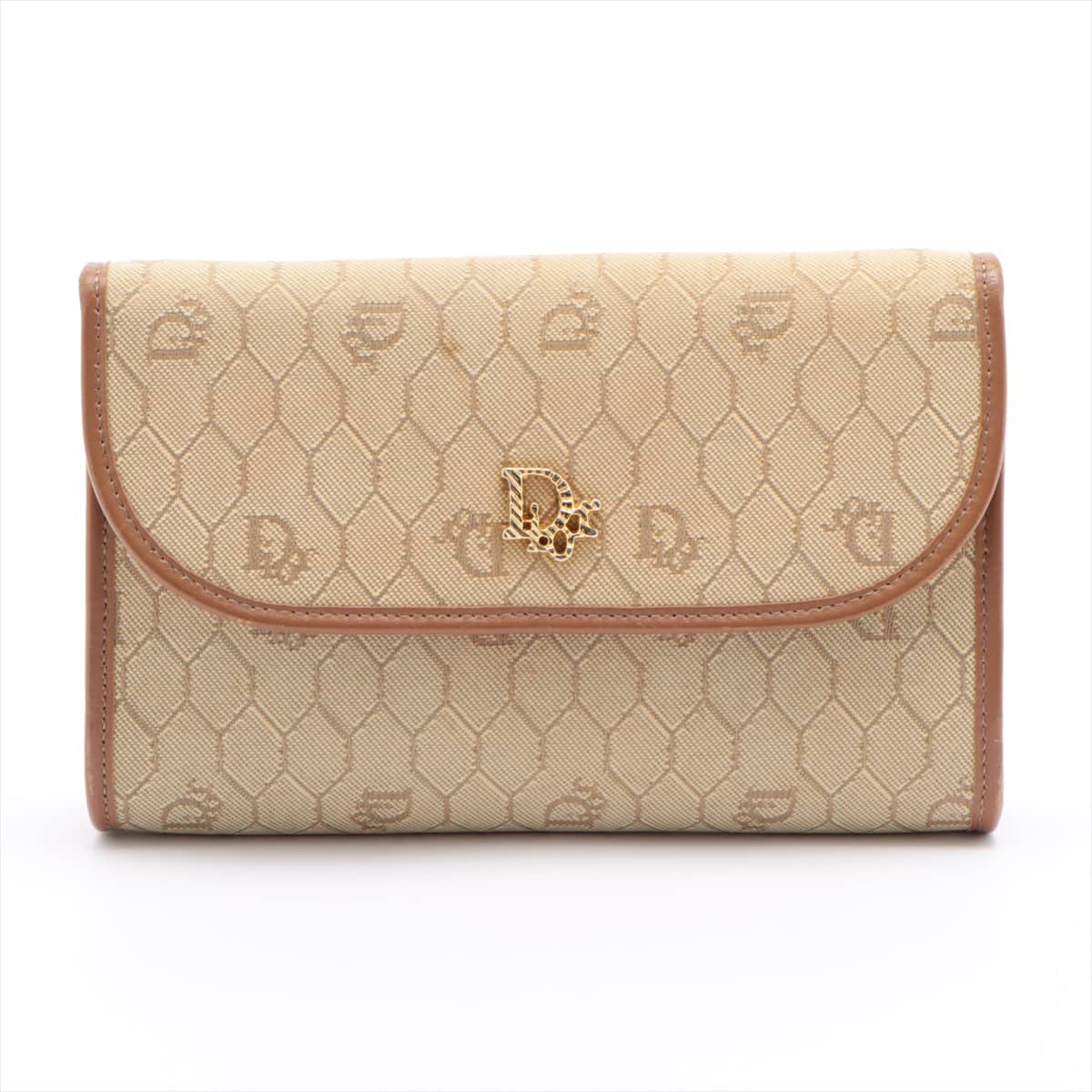 Christian Dior canvas Chain shoulder bag Beige honeycomb