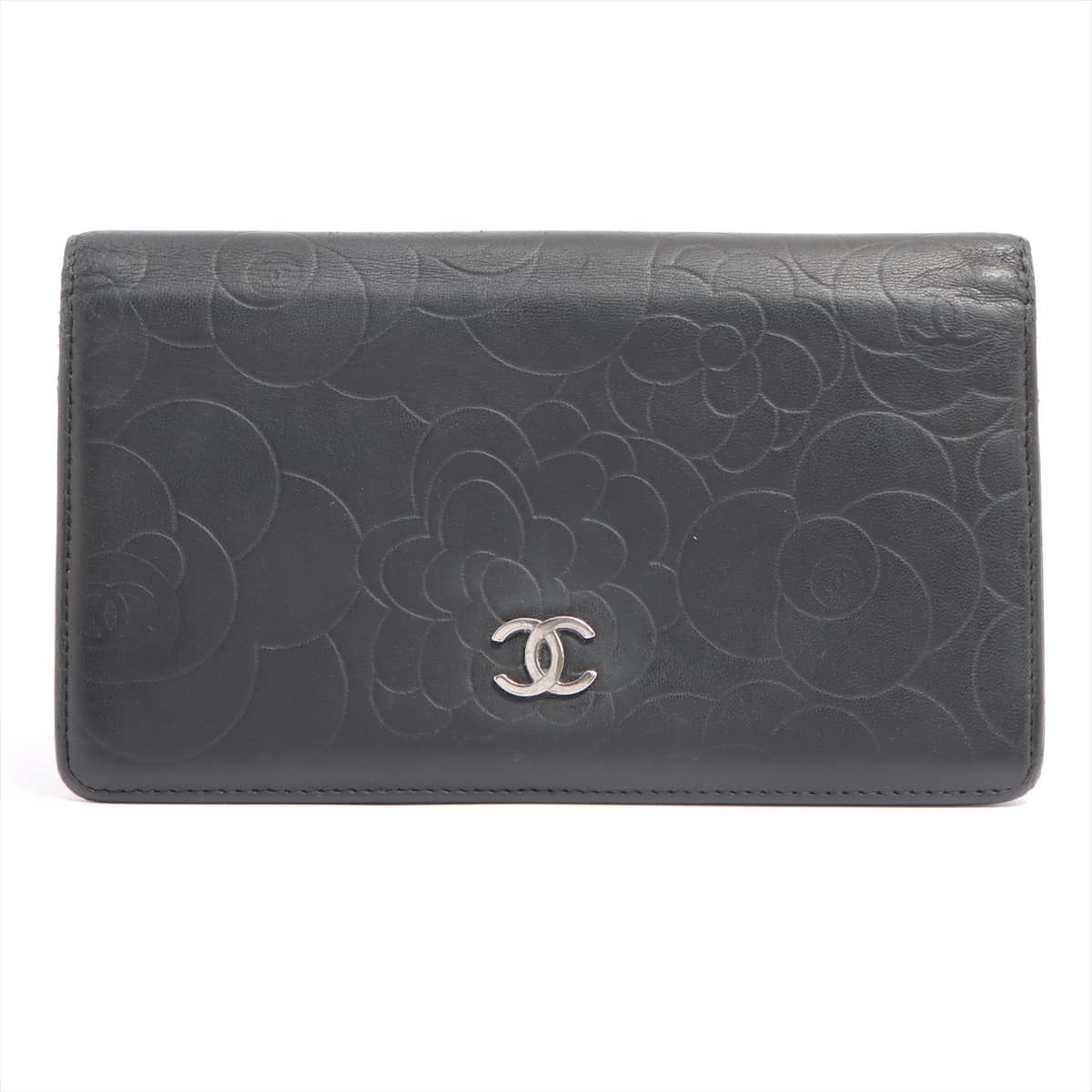 Chanel Camelia Lambskin Wallet Black Silver Metal fittings 11XXXXXX