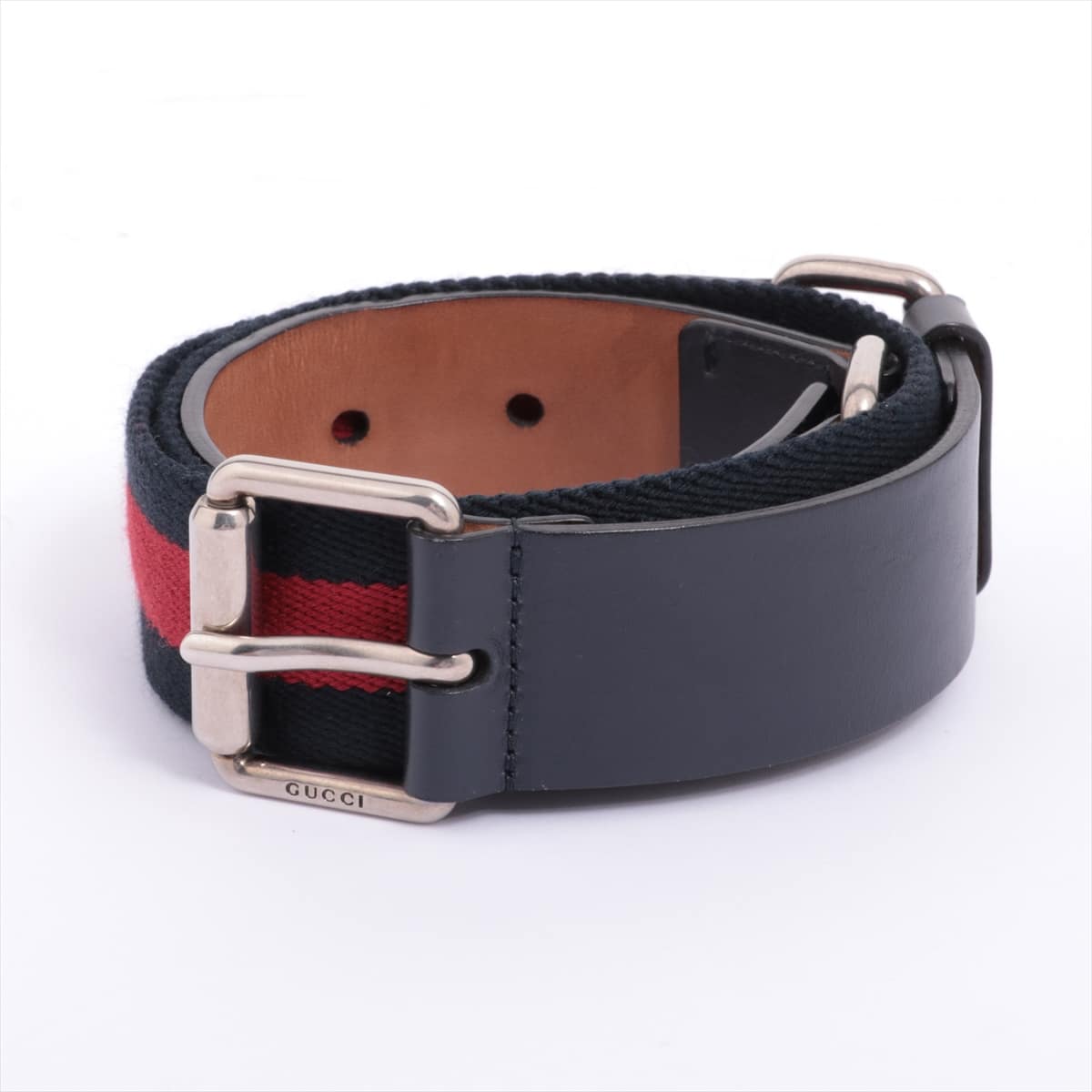 Gucci 322047 Sherry Line Belt Canvas & leather Navy x red