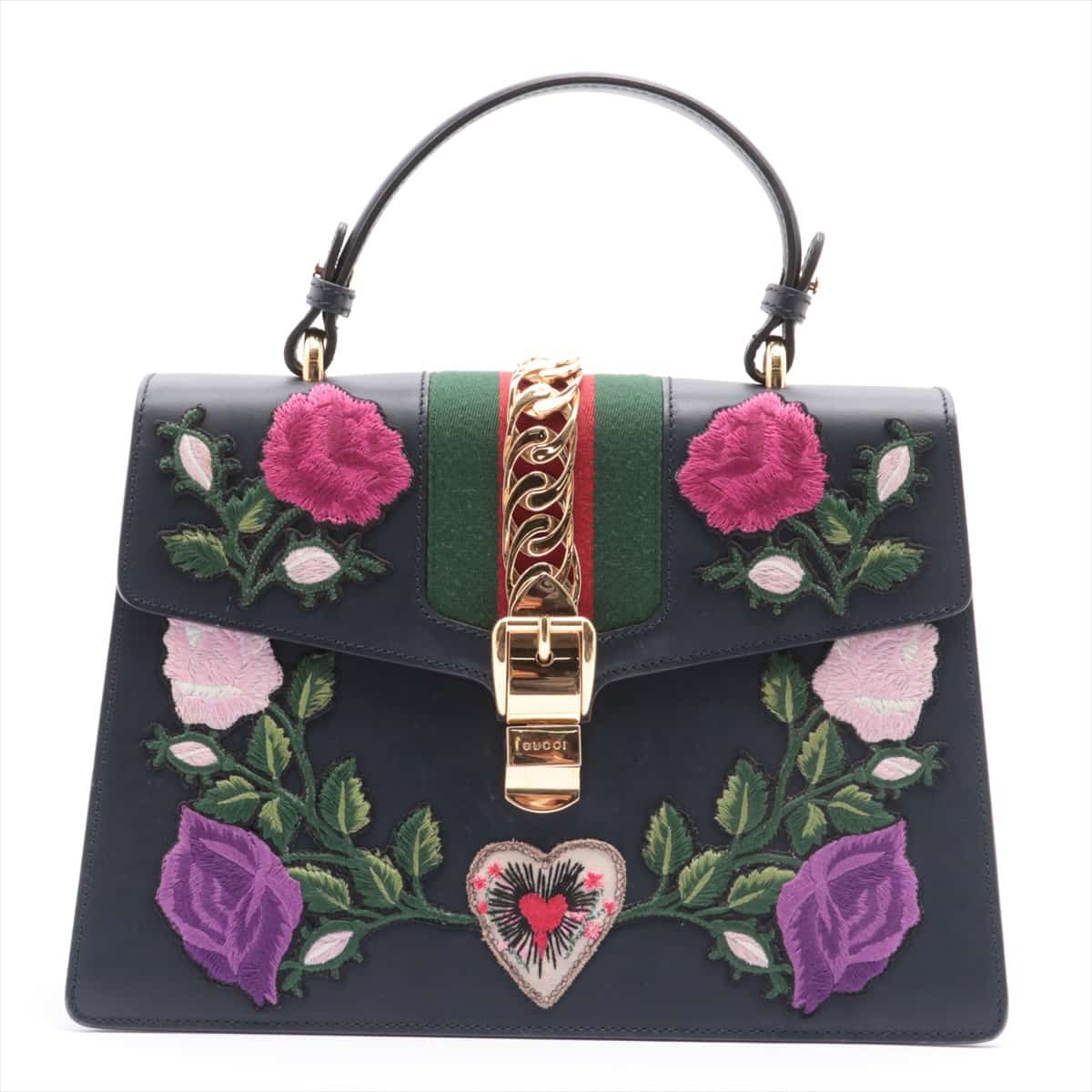 Gucci Sylvie Leather 2way handbag Navy blue 431665