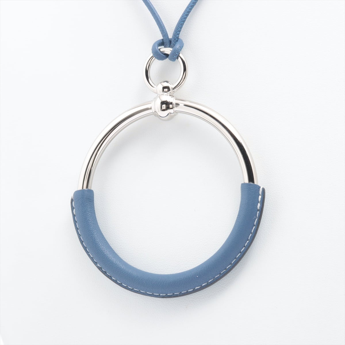 Hermès Loop Grand Necklace GP & Leather Silver x blue