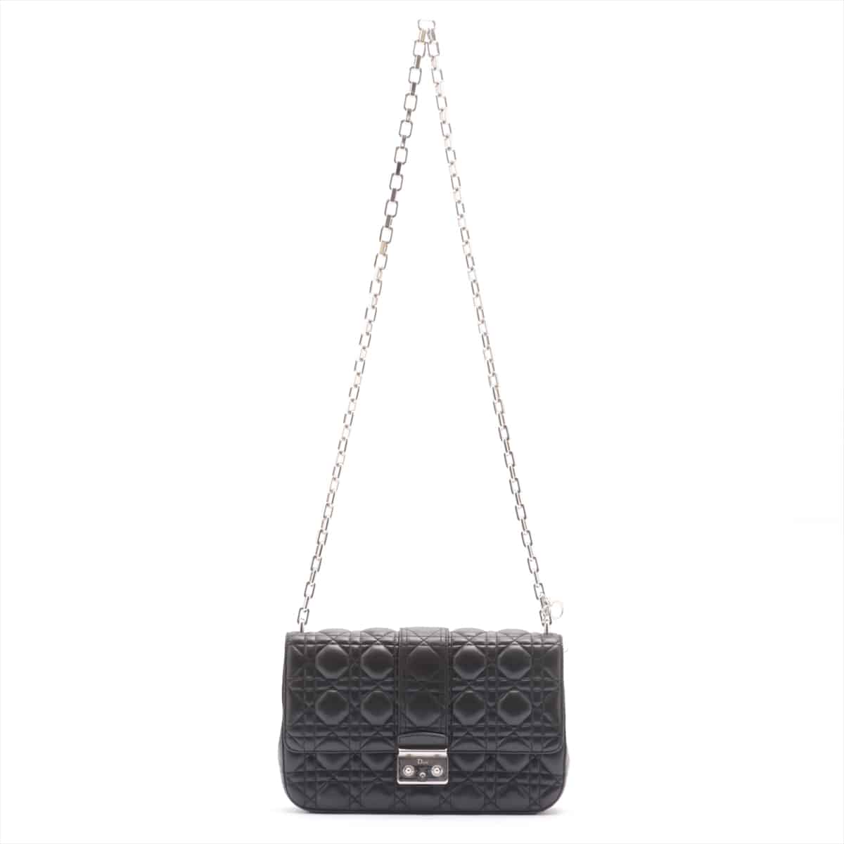 Christian Dior Cannage new lock Leather Chain shoulder bag Black Slight cracks on charm strap