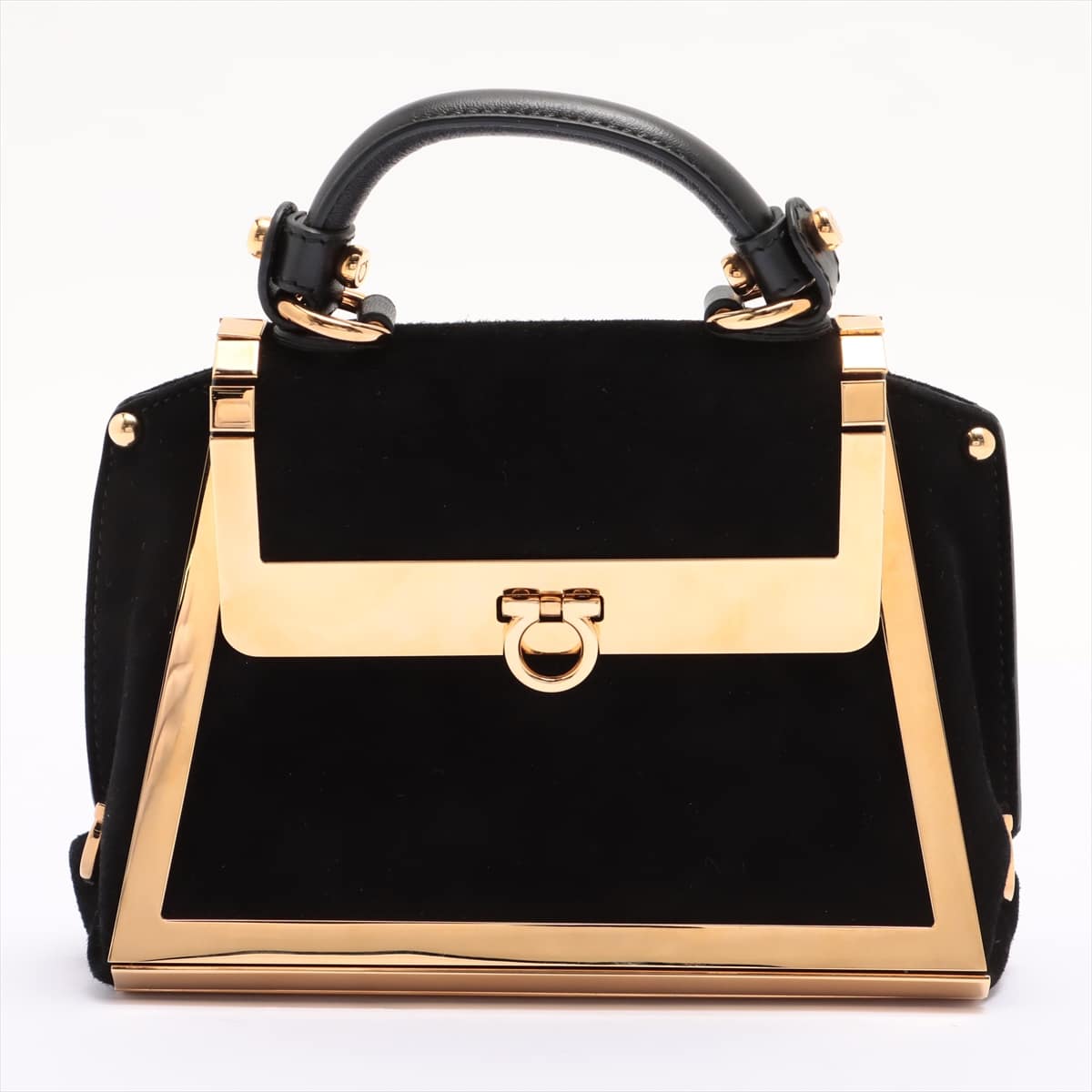 Ferragamo Mini Sofia Gancini Suede & Leather 2way shoulder bag Black