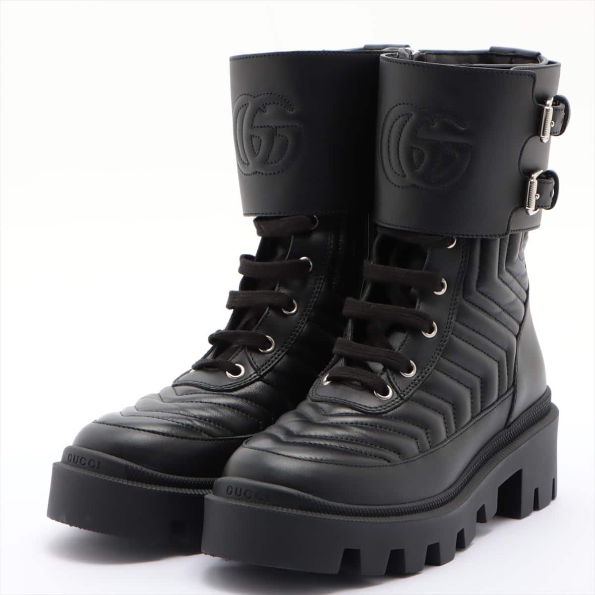 Gucci Interlocking G Leather Boots 35 1/2 Ladies' Black 628855