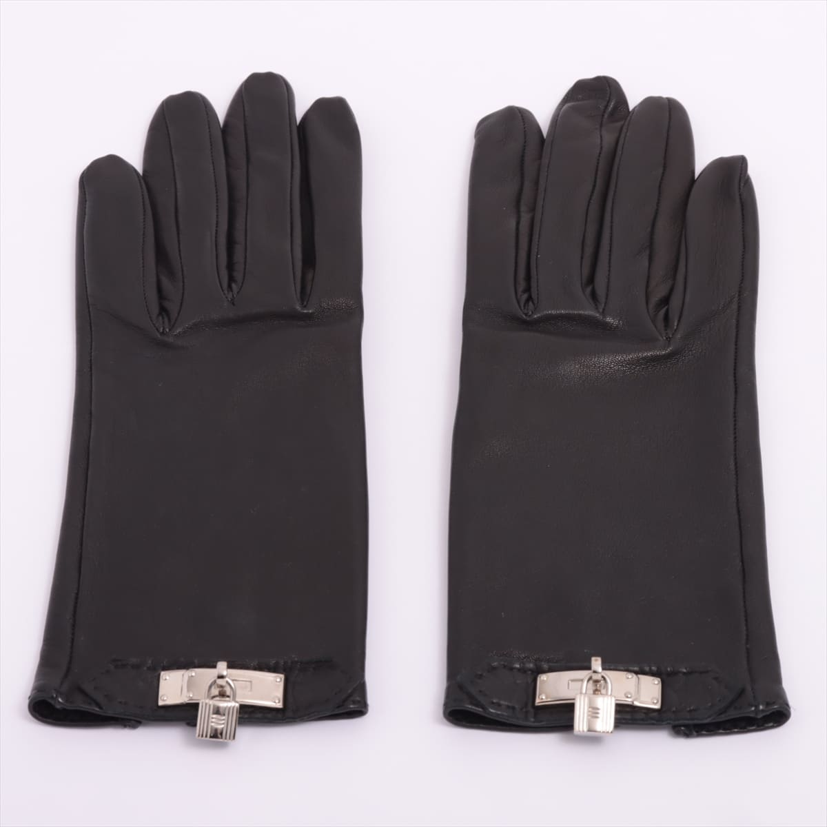 Hermès Kelly Gloves Gloves Lam Black × Silver