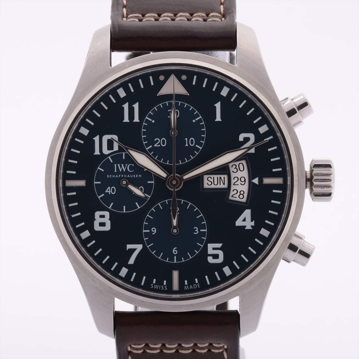 IWC Pilot Watch Chronograph Petit Prince IW377706 SS & Leather AT Blue-Face