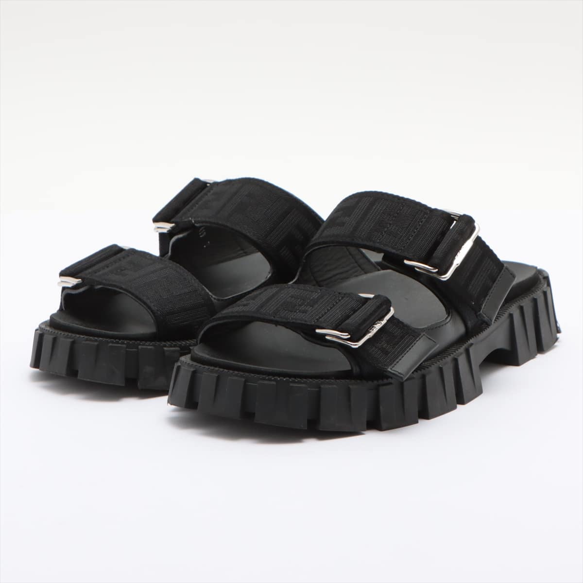 Fendi 21 years Leather * Polyester Sandals 7 Men's Black FF logo 7X1419