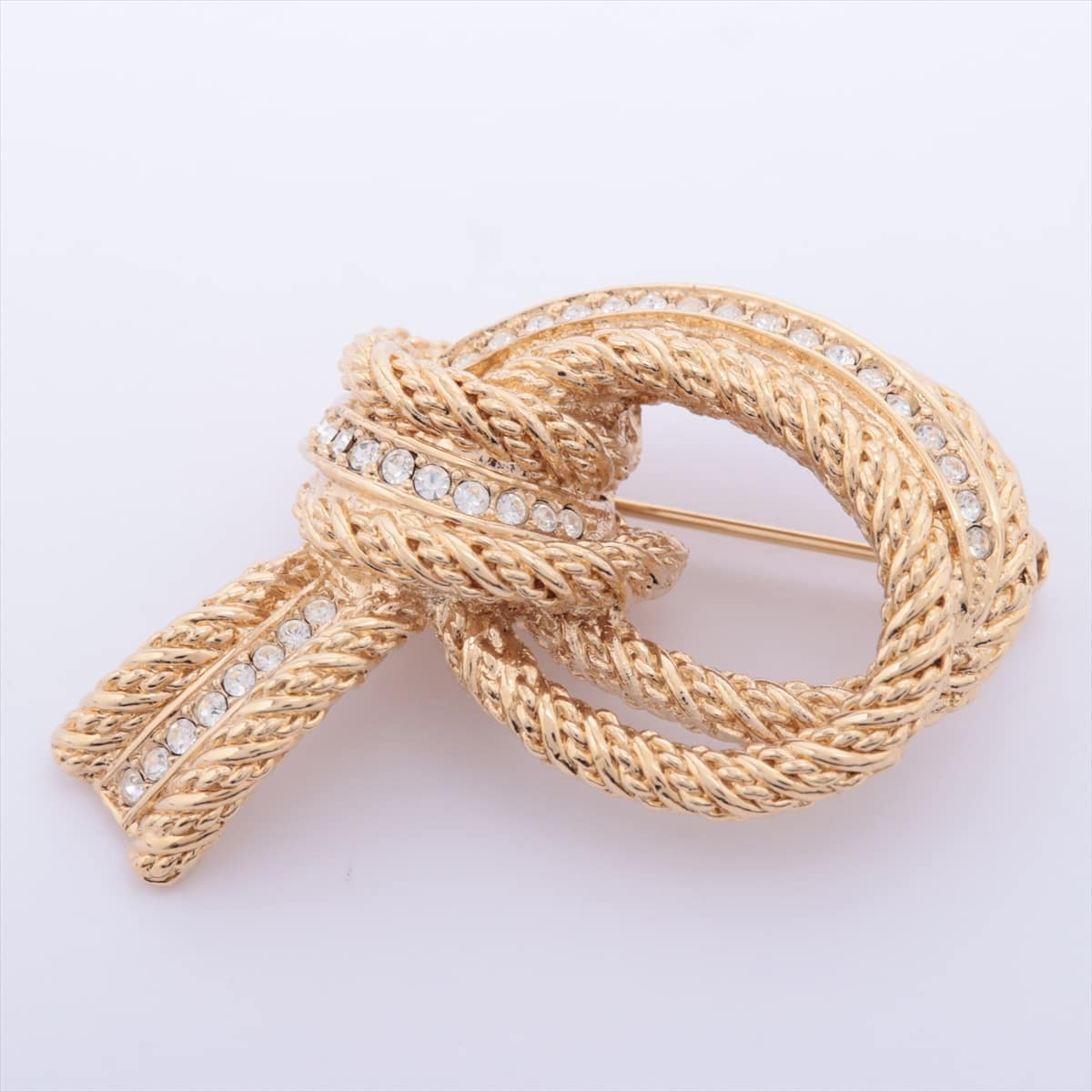 Christian Dior Knot Brooch GP×inestone Gold ropes