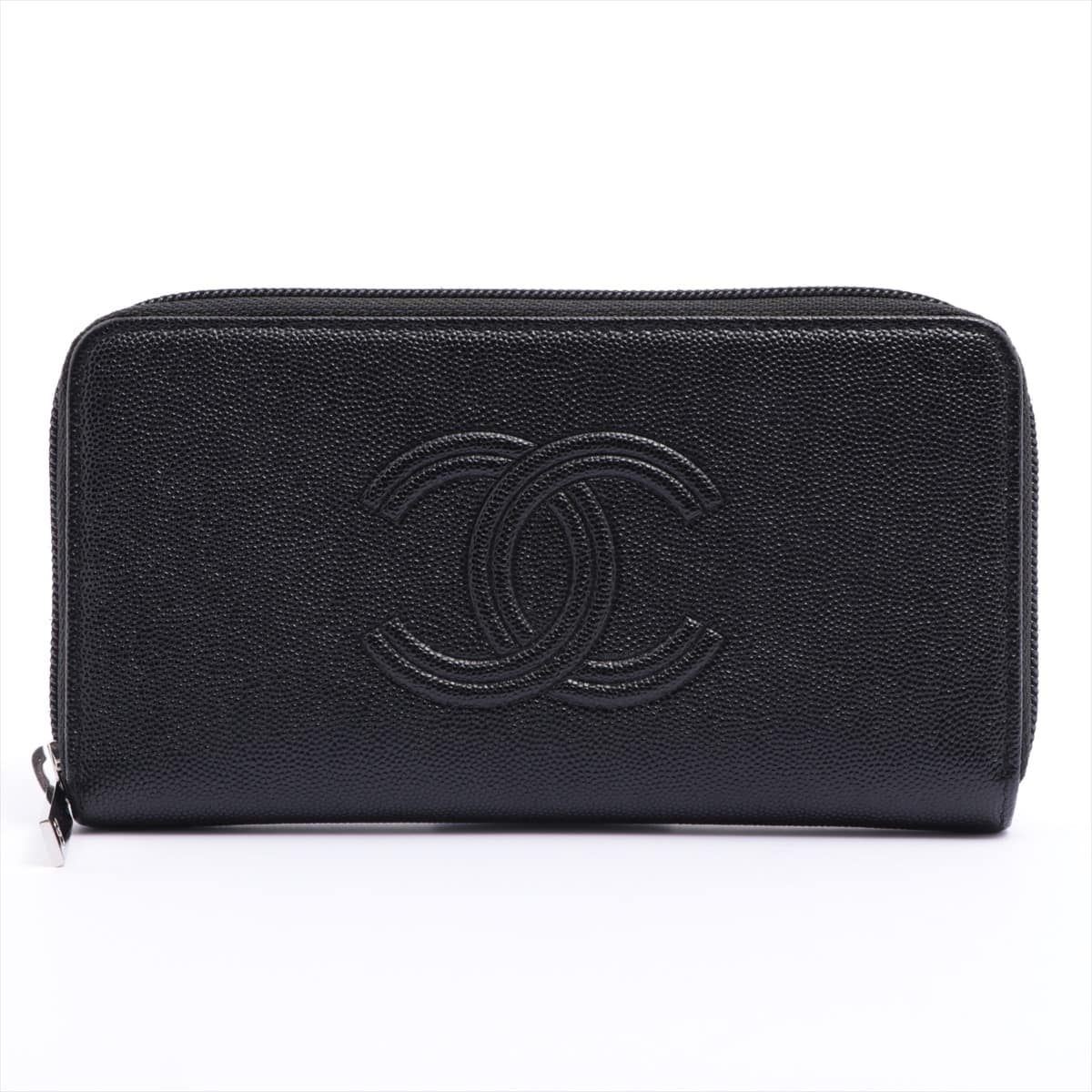 Chanel Coco Mark Caviarskin Round-Zip-Wallet Black 29th