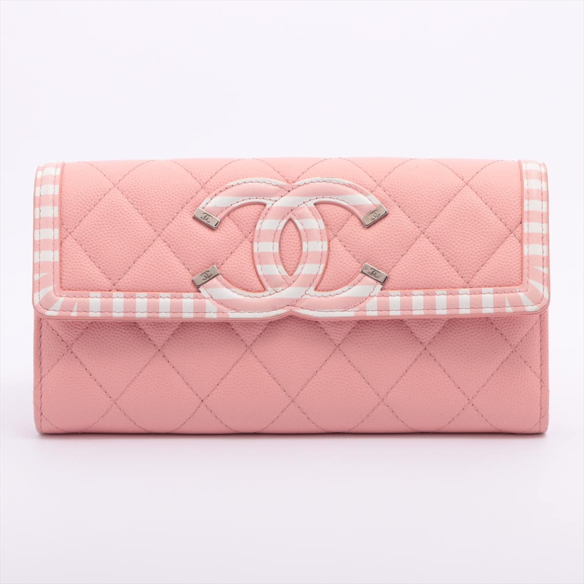 Chanel CC Filigree Caviarskin Wallet Pink Silver Metal fittings 27th