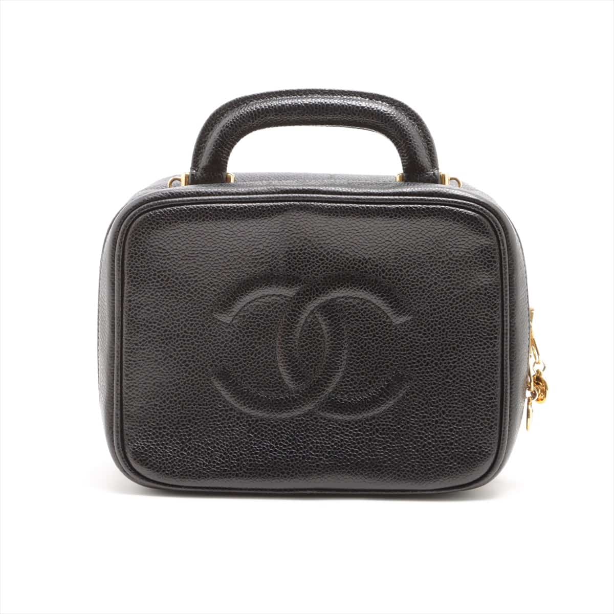 Chanel Coco Mark Caviarskin Vanity bag Black Gold Metal fittings 4XXXXXX A07060 with pouch