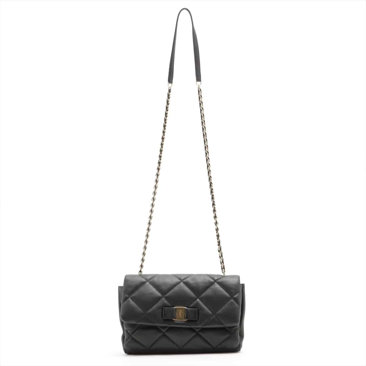 Ferragamo Vara Leather Chain shoulder bag Black