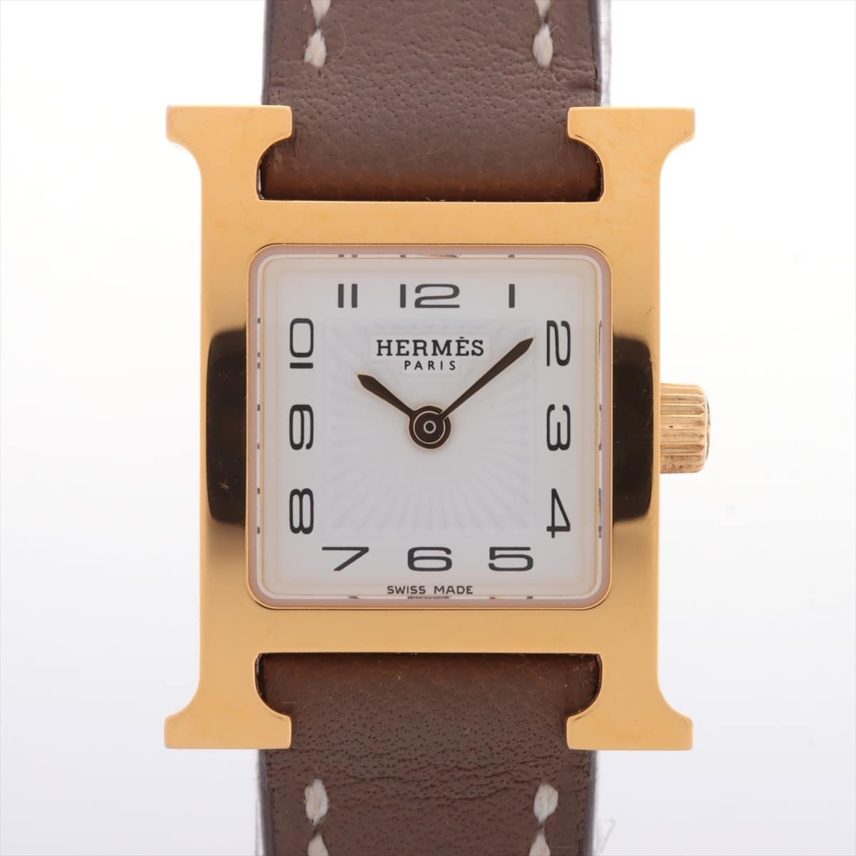 Hermès H Watch Mini HH1.101 GP & Leather QZ White-Face