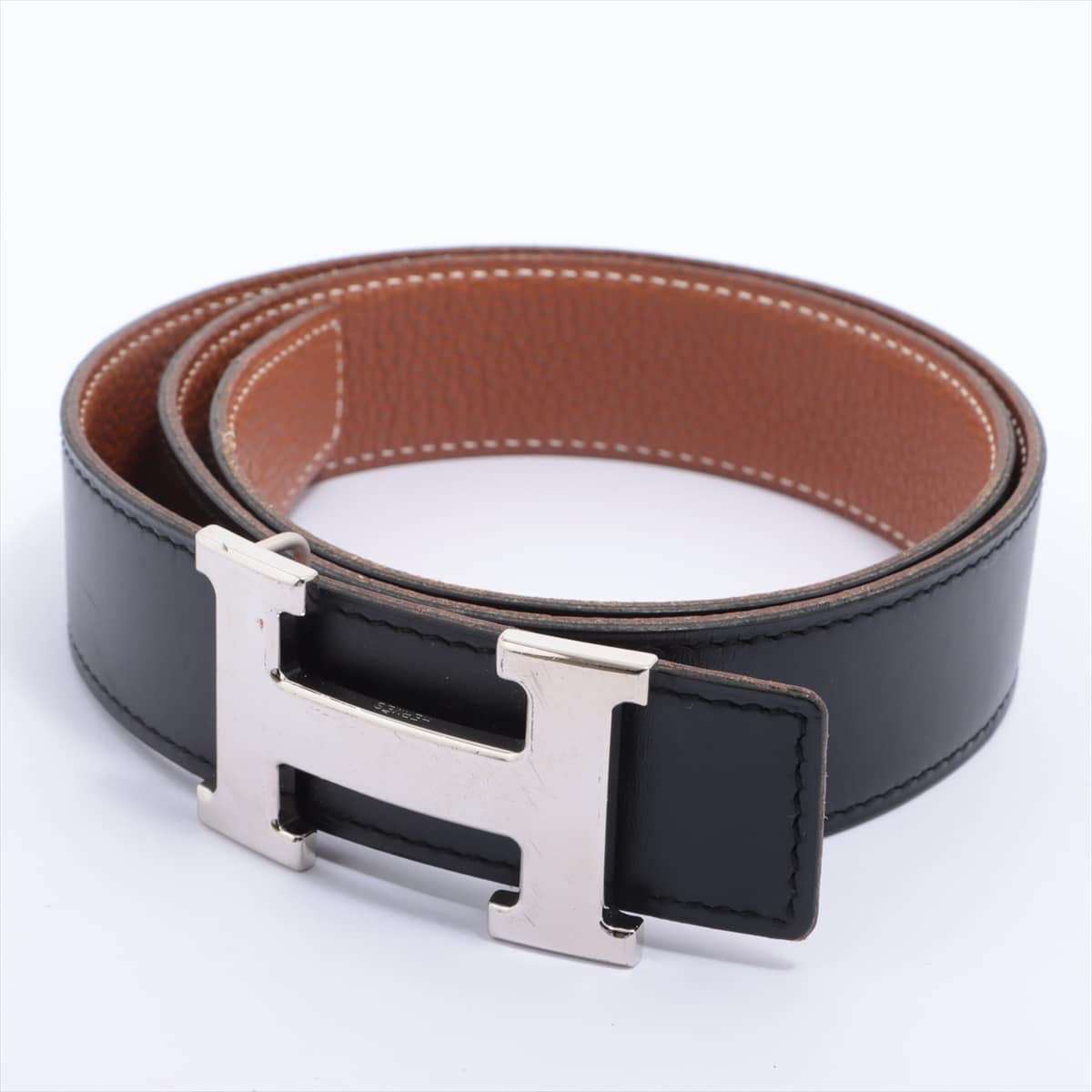 Hermès H Belt □H: 2004 Belt Leather Black × Brown