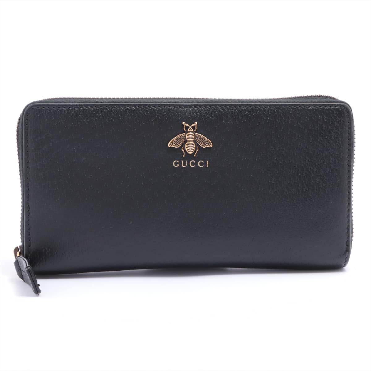 Gucci Animalier Bee 523667 Leather Round-Zip-Wallet Black