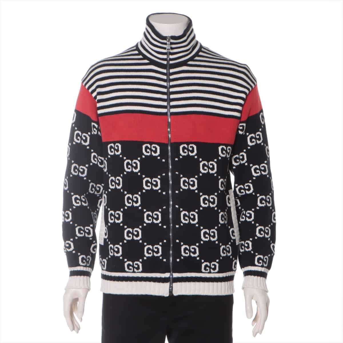 Gucci 20AW Cotton Knit jacket S Men's Navy blue  545701 GG border switch