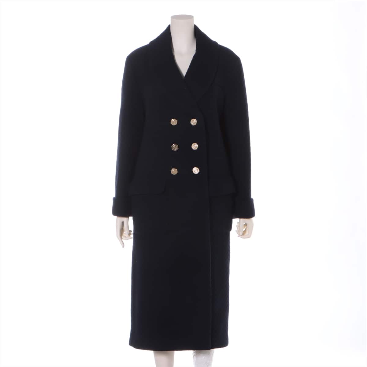 Chanel Coco Button P59 Wool & Cashmere coats 40 Ladies' Navy blue