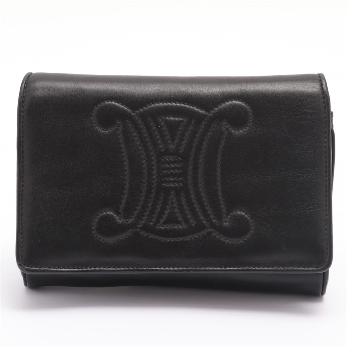 CELINE Vintage Triomphe Leather Shoulder bag Black