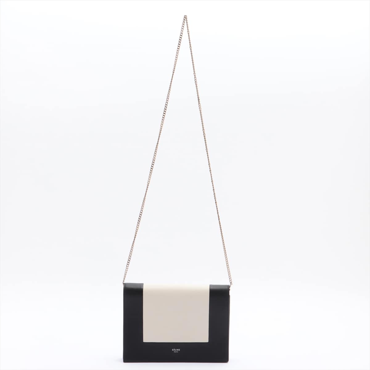 CELINE Evening Leather Chain shoulder bag Black × White
