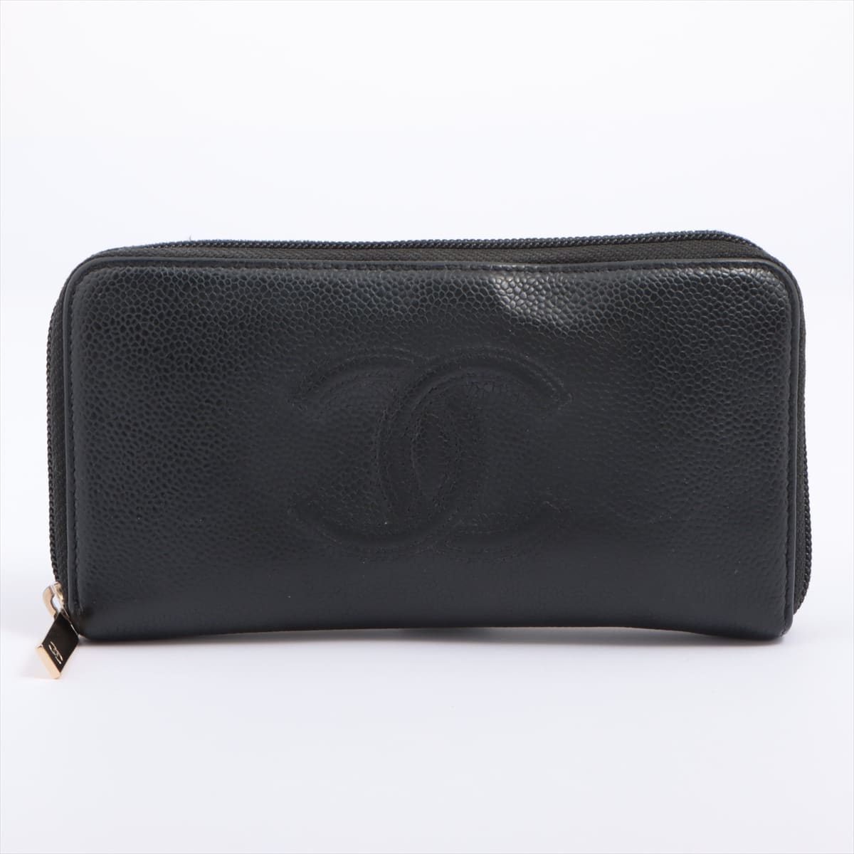 Chanel Coco Mark Caviarskin Round-Zip-Wallet Black Gold Metal fittings 27th