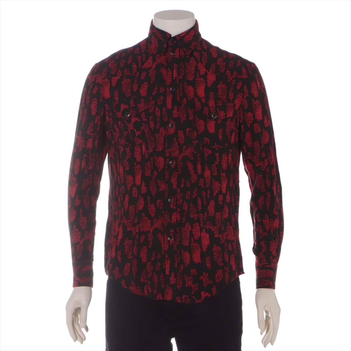 CELINE Rayon Shirt S Men's Red x Black  2C143372F