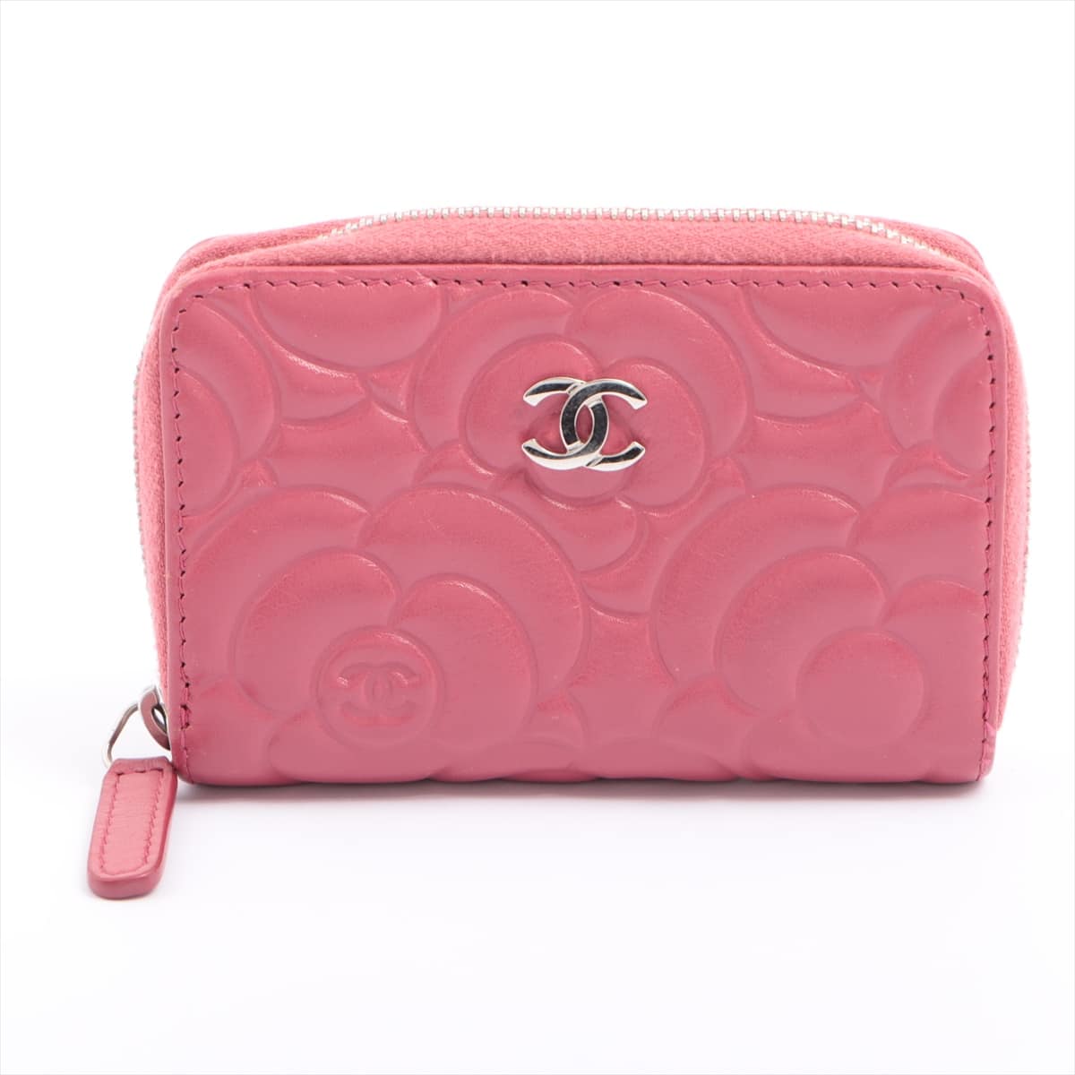 Chanel Camelia Leather Coin case Pink Silver Metal fittings 24XXXXXX